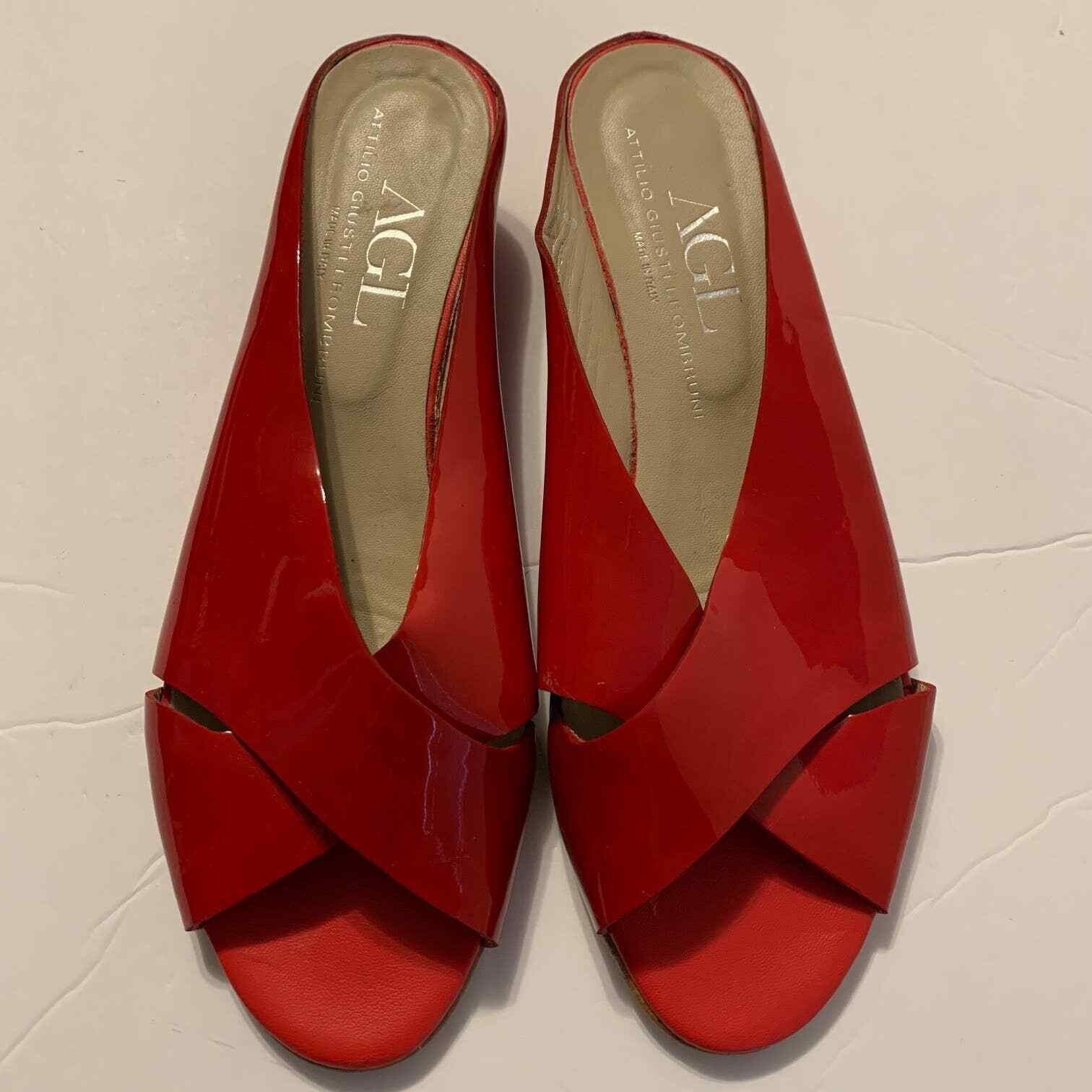 Agl Red Patent Leather Slip On Sandals Open Toe Women's Eu Size 38.5